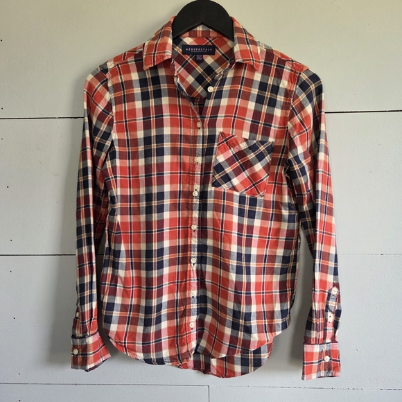Aeropostale Tops - Aeropostale Red and Navy Plaid Women's Button Down Shirt